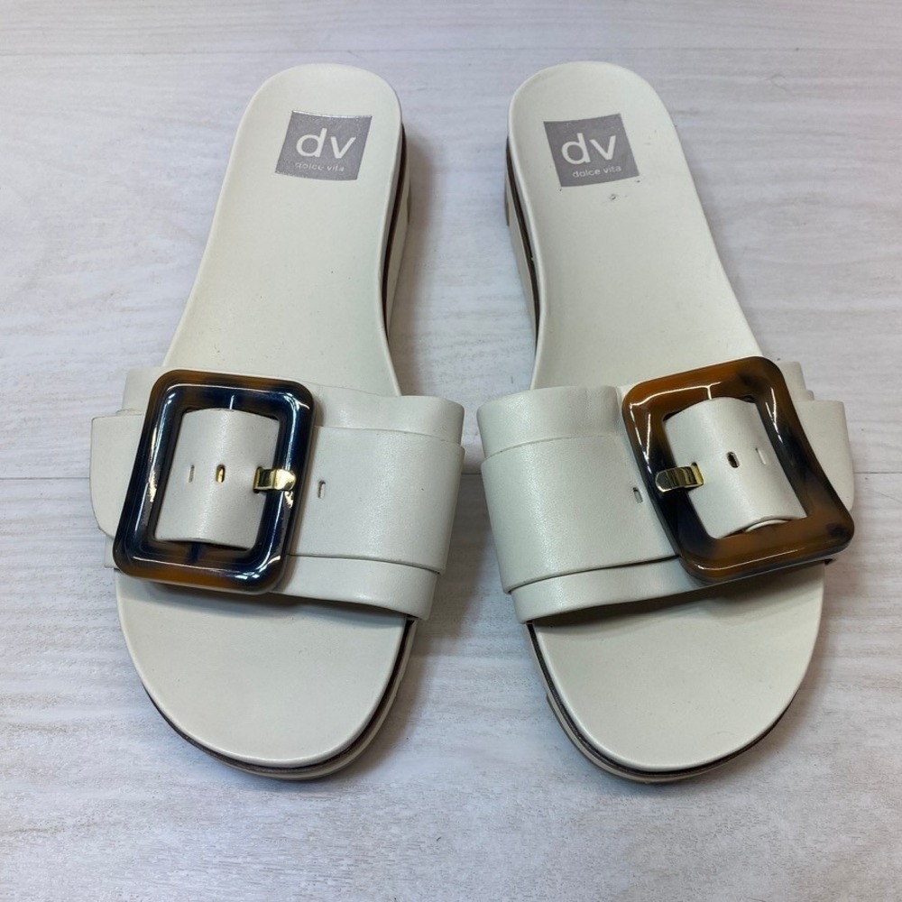 DV Dolce Vita Womens 8.5 Cayden Slide Sandals Platform Buckle Ivory Faux Leather